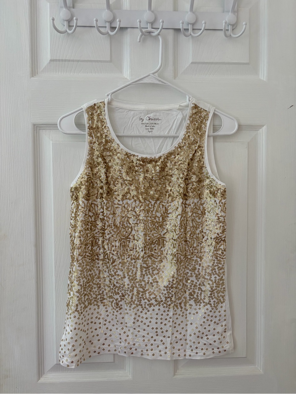 Chico's White Tank with Gold Sequin Embellishment